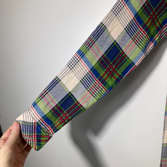 Womens Umgee Plaid Lagenlook Tunic Top Green Blue S Long Sleeve Tie Waist Asymme - Picture 5 of 9